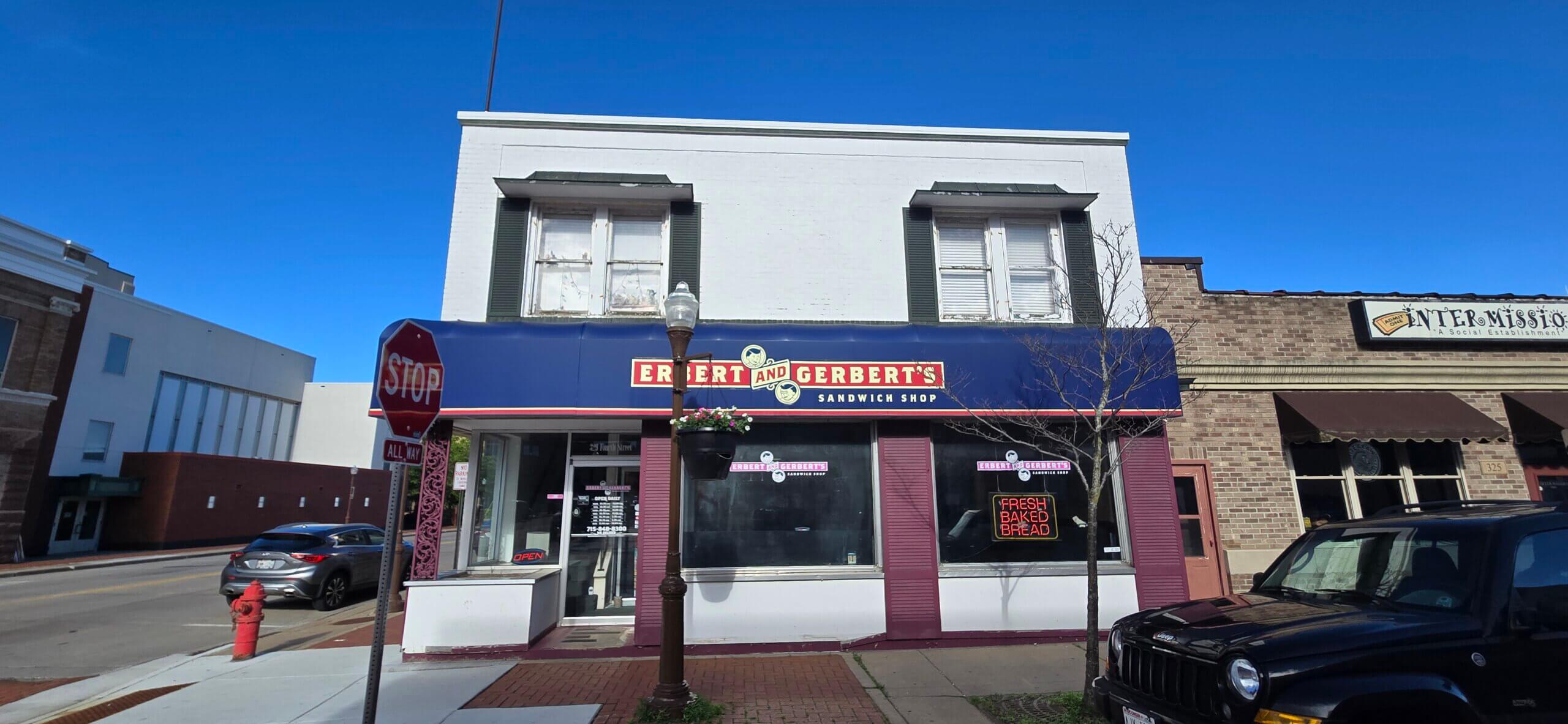 Outside view of Erbert & Gerbert's sandwich shop in Wausau, WI.