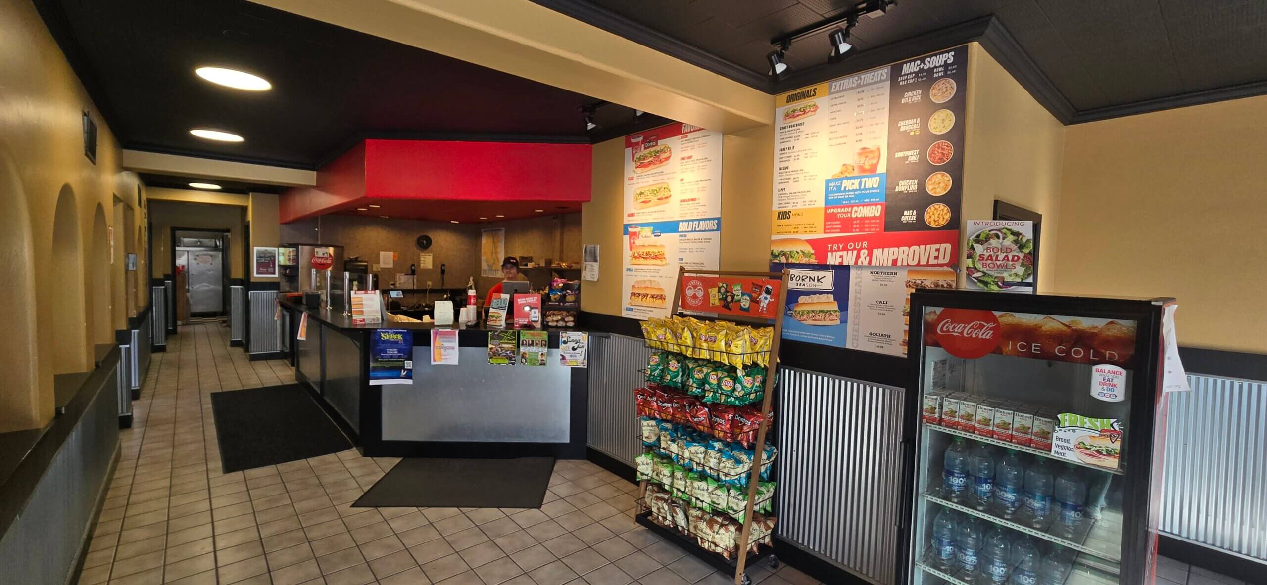 Ordering counter view of the inside of Erbert & Gerbert's sandwich shop of Wausau, WI.